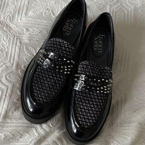 Franco Sarto Black and Silver Studded Loafers